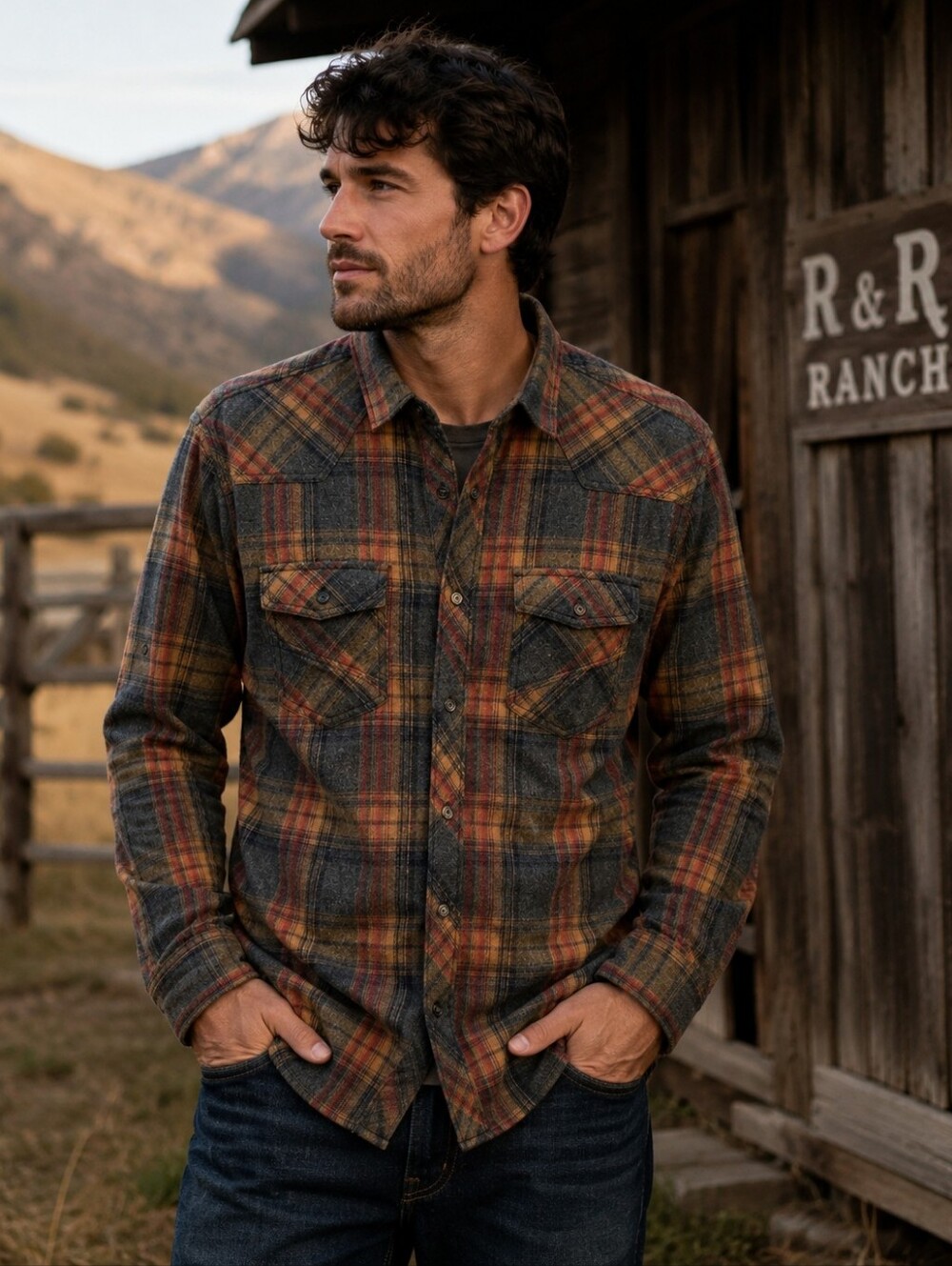 Rock & Republic Plaid Flannel Shirt Small Western Button Front NWT